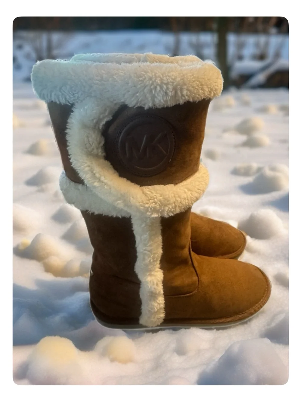 Michael Kors Brown Suede Winter Boots with Cream Shearling Trim